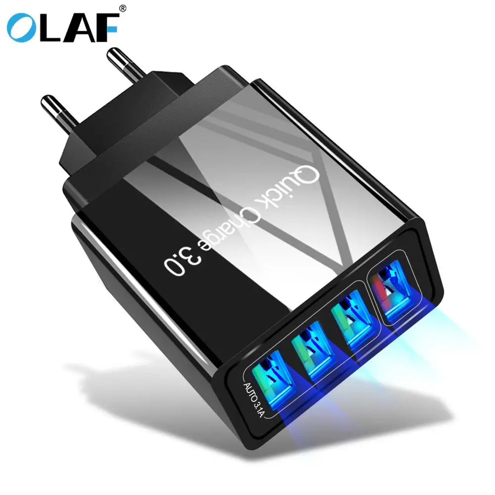 OLAF Quick Charge 3.0 USB Charger For iPhone X 7 8 6 XS Samsung EU/US/UK Plug Wall Fast Charger QC 4 Ports Mobile Phone Adapters