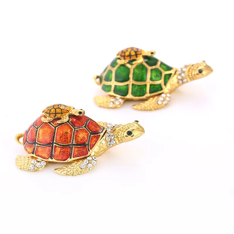 

Enamel Painted Rhinestone Animal Turtle Ornaments Metal Alloy Crafts Ring Holder Jewelry Box Gift Home Furnishings Decoration