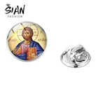 Винтажные броши в стиле Иисуса христианского, религиозный символ Святого Креста, стеклянные круглые значки для одежды, шляпы, значки, металлические значки высокого качества