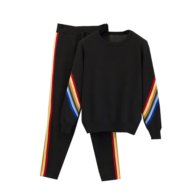 5XL new autumn and winter 2019 women's fashion fat sister loose knit two-piece suit sports leisure |