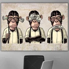 Настенное искусство с тремя мудрыми обезьянами, не могу слышать и не говорить о злом холсте, 3 панели, забавные уличные рисунки с обезьянами, плакат с граффити