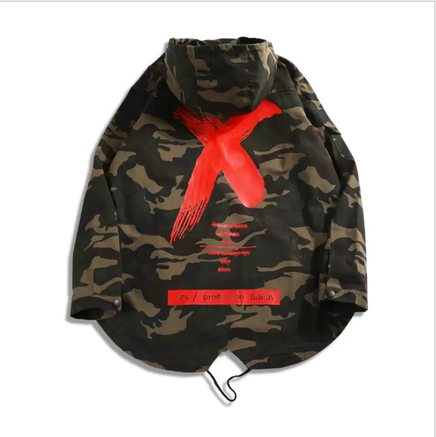 Mens Jacket High Street Spring Men Camouflage X Print Jackets Fashion Cotton Windbreaker Coat Male Hood Hip Hop Streetwear | Мужская