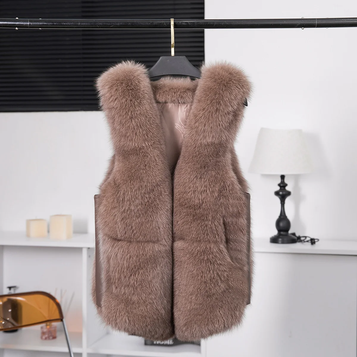 Natural fox fur waistcoat, full fur women's jacket, fox fur top, outer wear leather grass waistcoat, noble clothing