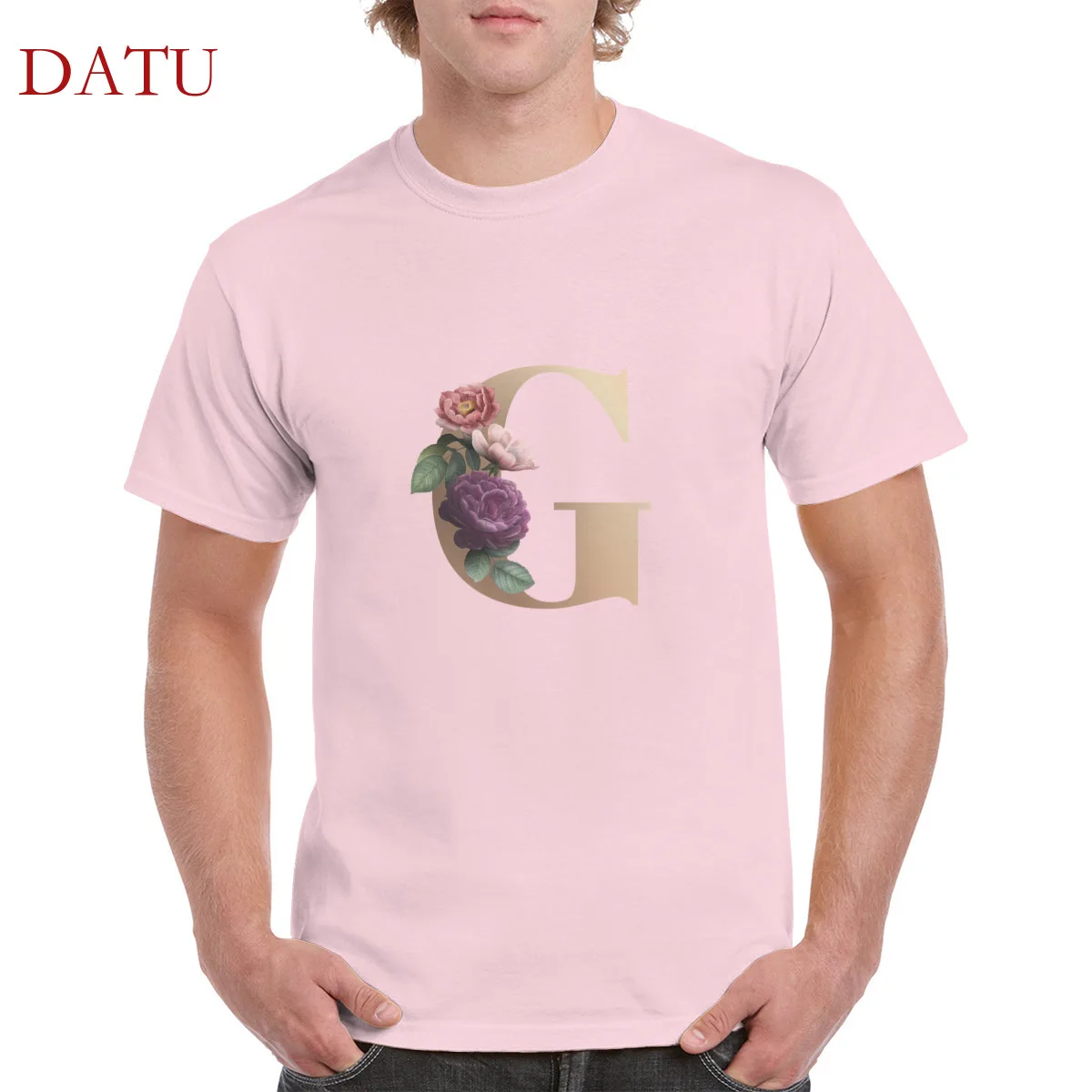 

Harajuku Alphabet G flowers pattern tshirt 100% cotton 26-alphabet print t shirt gothic punk oversized tops women/men's T-Shirts