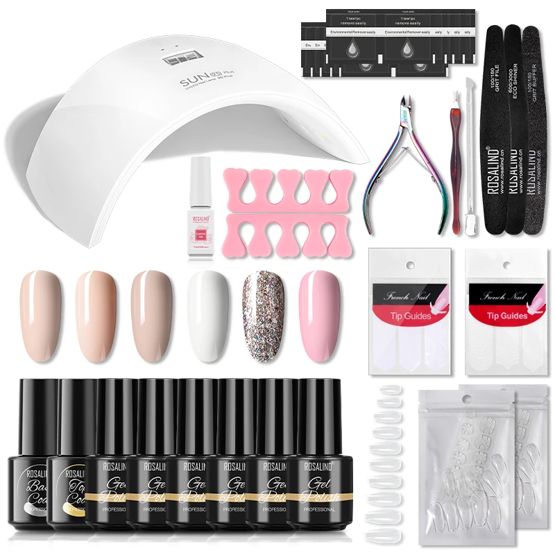 

ROSALIND Gel Nail Polish Set Hybrid Varnishes Semi-permanent Nail Polish Base Top Coat With UV Lamp Manicure Tool Kits