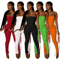 sexy strapless sleeveless long jumpsuits night club partywear solid elastic one piece romper ruched slim fit jumpsuits for women