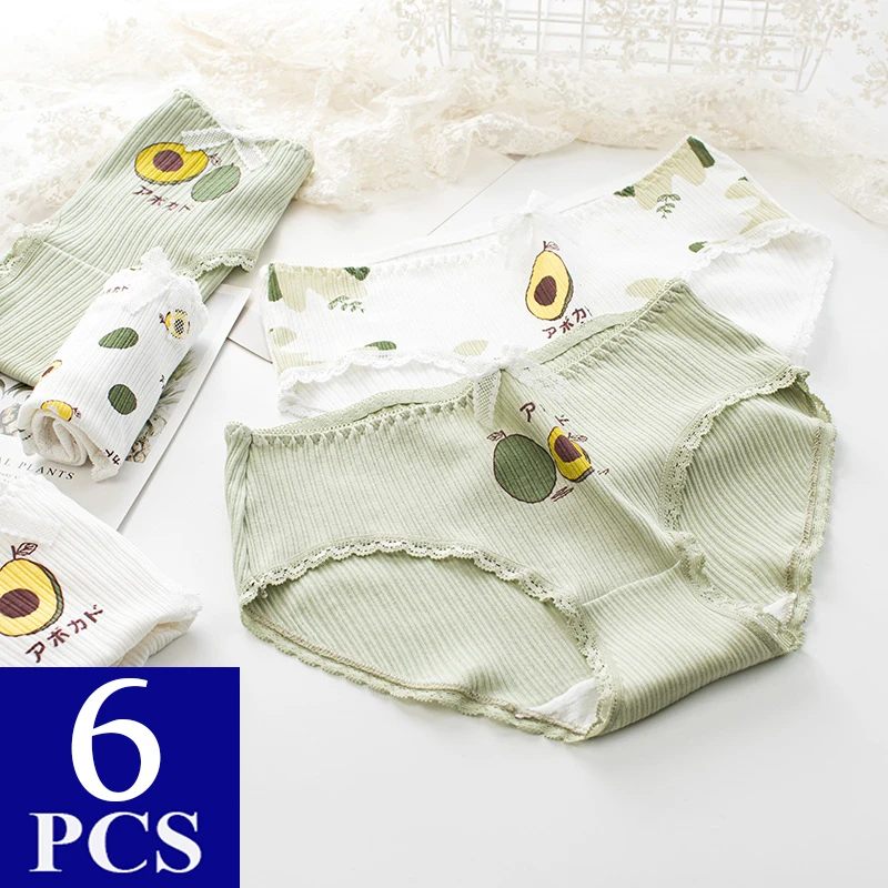 

Комплекты женского нижнего белья, 6 шт., с рисунками фруктов авокадо узор нижнее бельё для девочек женские шортики хлопковые трусики пикантн...