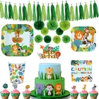 Одноразовая посуда для вечерние в джунглях, украшение для дня рождения, Детский зоопарк, обезьяна, Лев, Зебра, слон, детский душ, подарки для 1-го мальчика