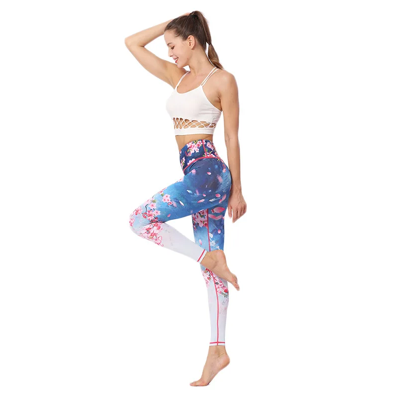 Women's fitness yoga pants slim high waist exercise leggings gym stretch romantic print pantyhose running belly control speed dr