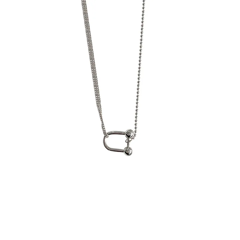 

Fashion Female Korean Necklace Geometric Clavicle Chain Personality Retro Horseshoe Buckle Round Bead Necklaces Wholesale