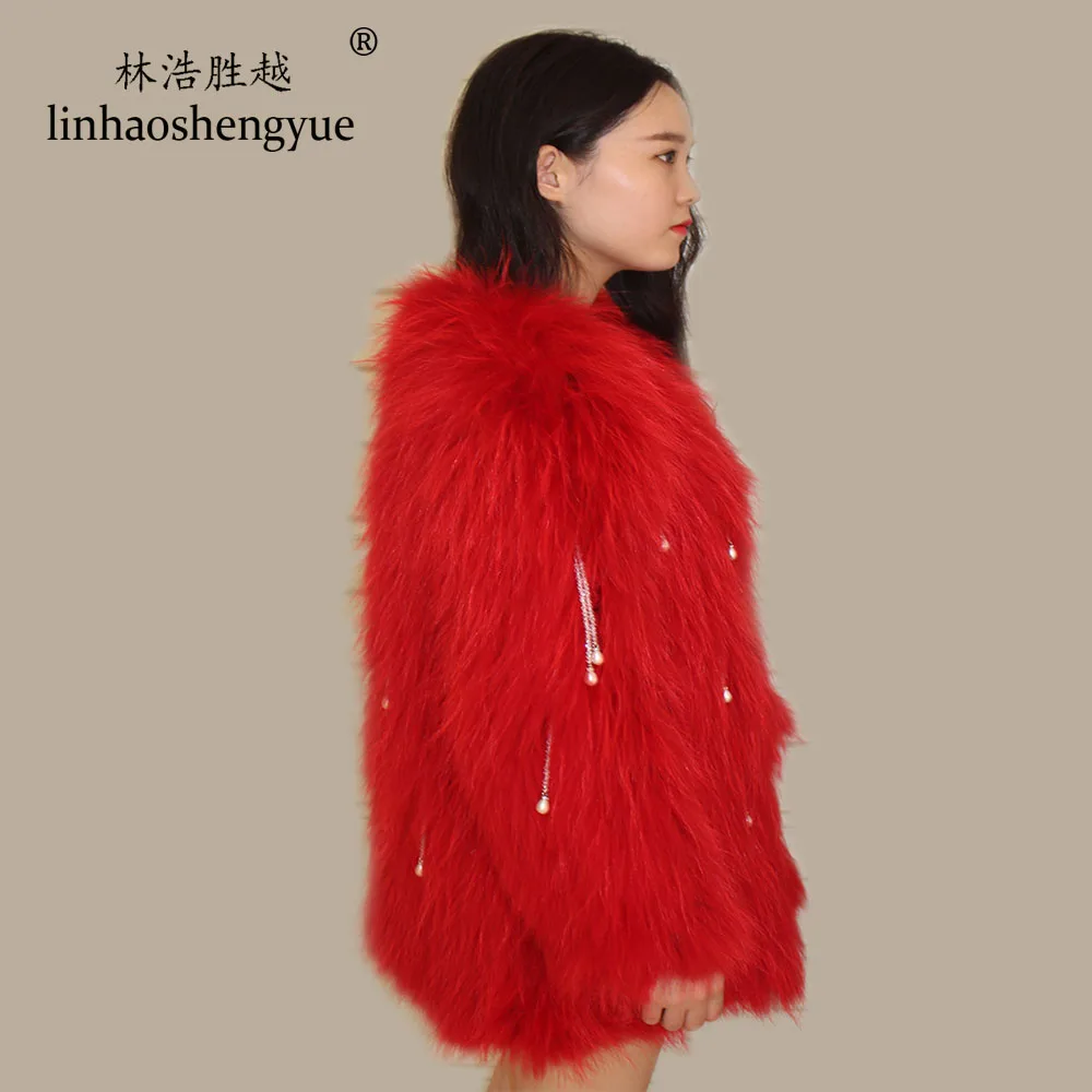 Linhaoshengyue 2020 hot fashion  women Real raccoon fur short coat  Real fur