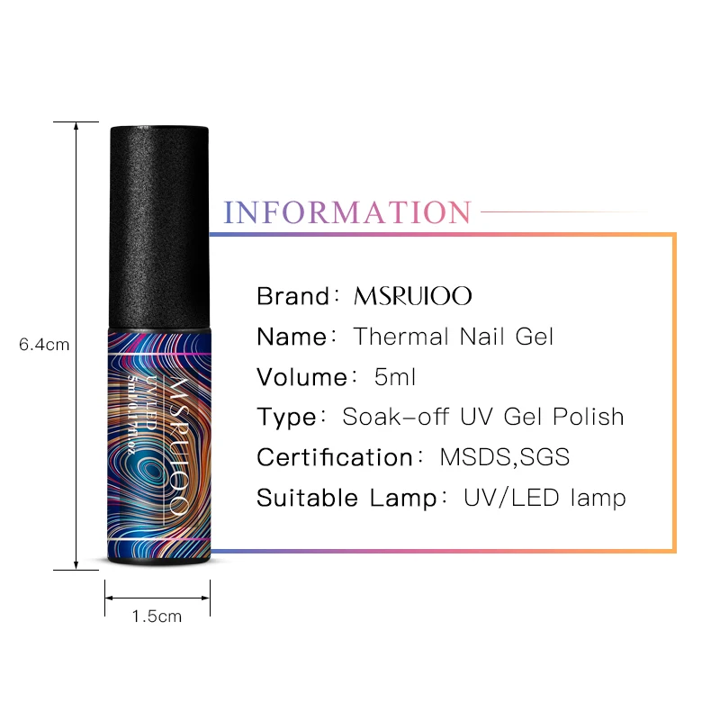 

MSRUIOO 5ml 3-layers Color Changing Nail Polish Thermal Nail Gel Soak Off Nail Art UV Gel Long Lasting Chameleon Gel Nail