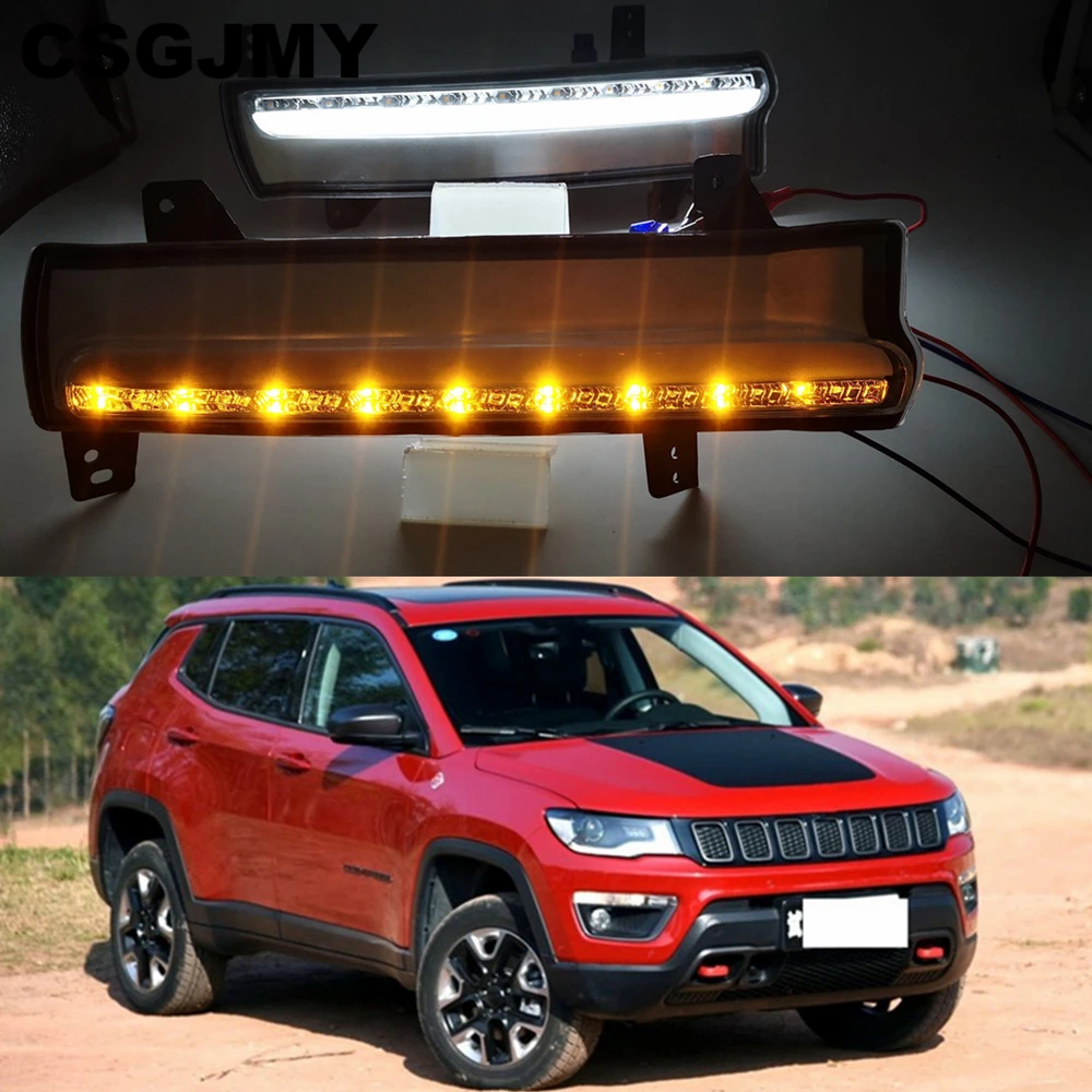 Дневные Бег светильник для Jeep Compass 2017 2018 2019 динамический желтый указатель