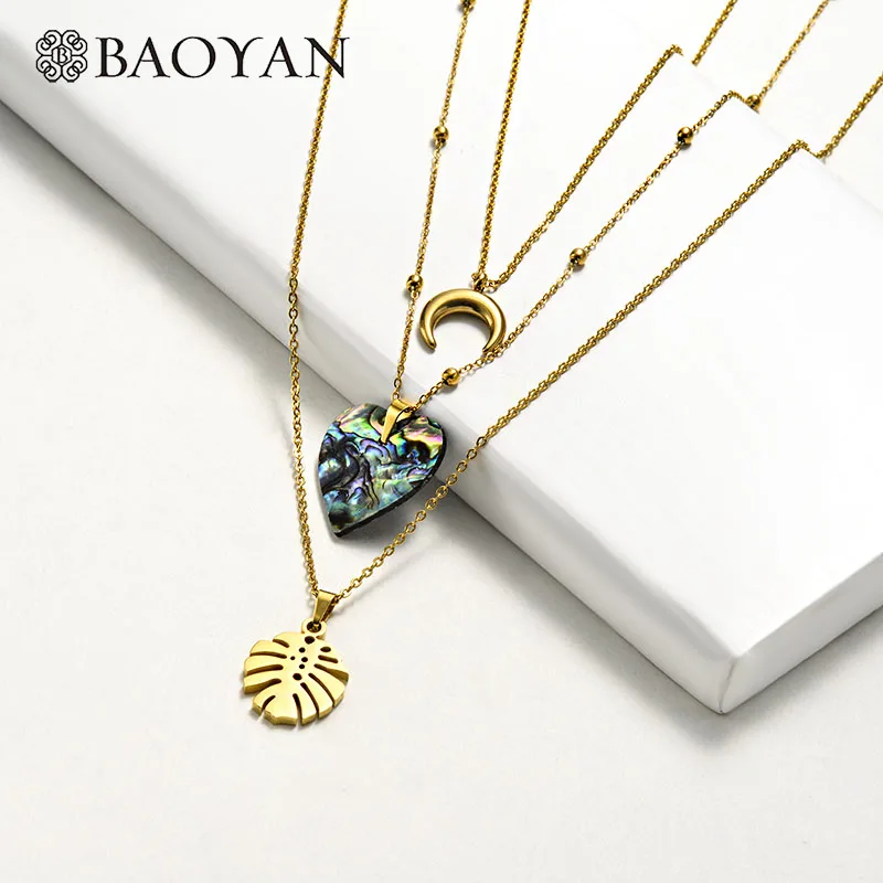 Многослойные ожерелья Baoyan с морскими ракушками золотые из нержавеющей стали