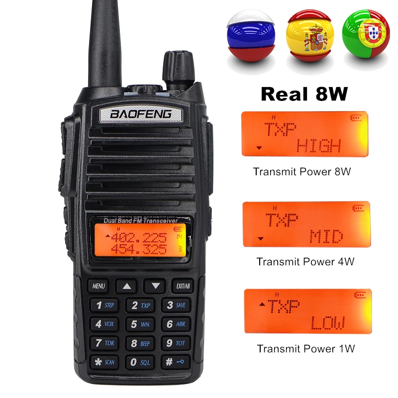 Высокая 8 Вт Двухдиапазонная рация Baofeng UV-82 FM трансивер 10 км портативный любительский радиопередатчик 128CH Ham Радио/UHF UV 82 двухстороннее радио