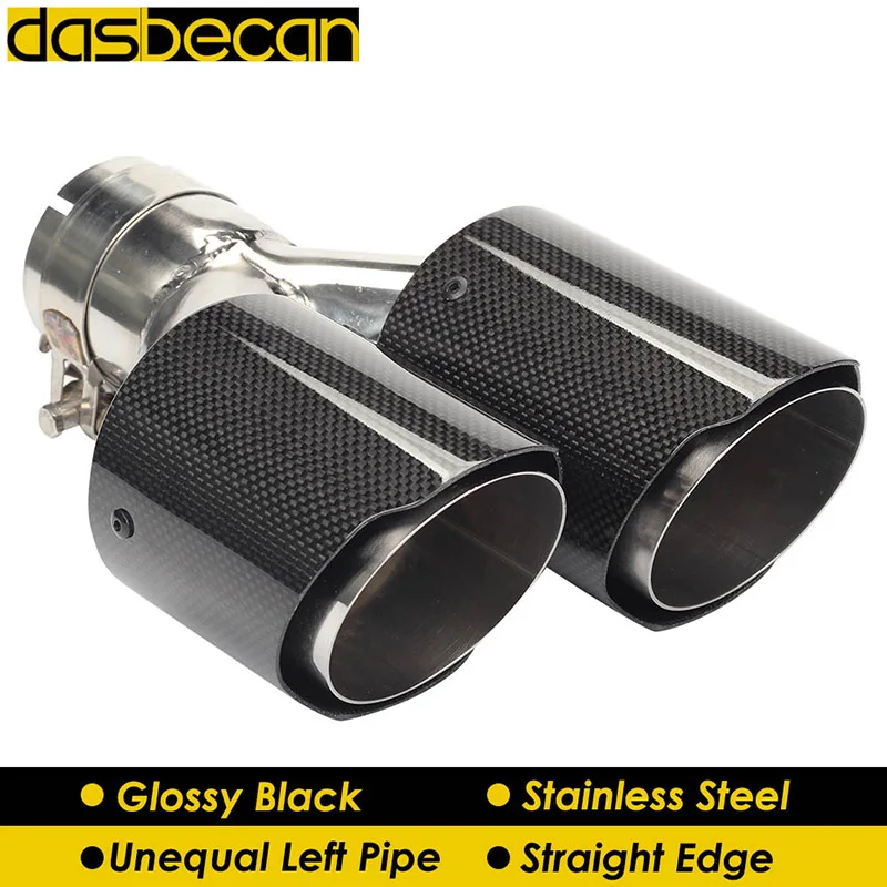

Dasbecan двойная неравная задняя левая выхлопная труба 3k, углеродные наконечники глушителя, клапан с прямой кромкой, глянцевая нержавеющая Y Мо...