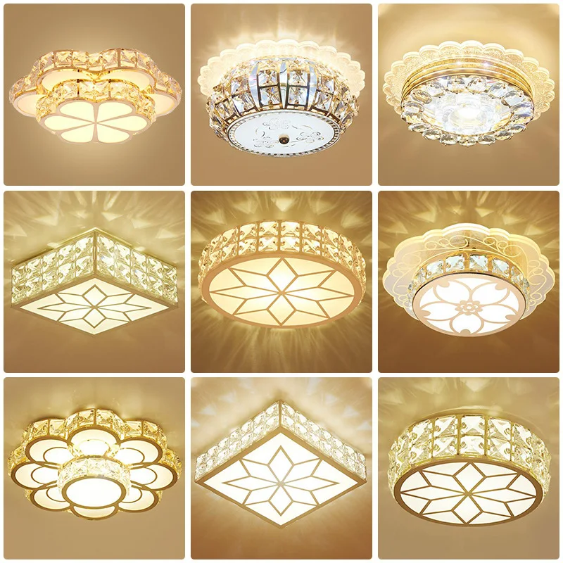 Lâmpada do Teto de Cristal Redonda para o Quarto Luz do Corredor Europeu-estilo Moderno Lâmpada Sala Estar Varanda Iluminação Led Luxo