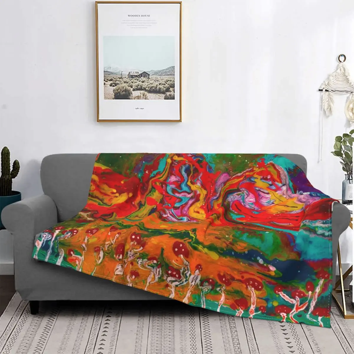 

Psychedelic Mushroom Landscape Blankets Flannel All Season Fantasy Watercolor Lightweight Throw Blankets for Home Travel Quilt