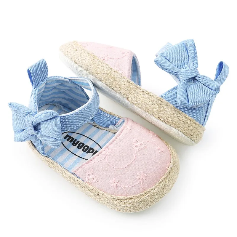 

Baby Princess Girls Shoes First Walkers Cowboy blue bow Bebe Ballet Dress Walking Shoe Soft Soled Baby Shoes