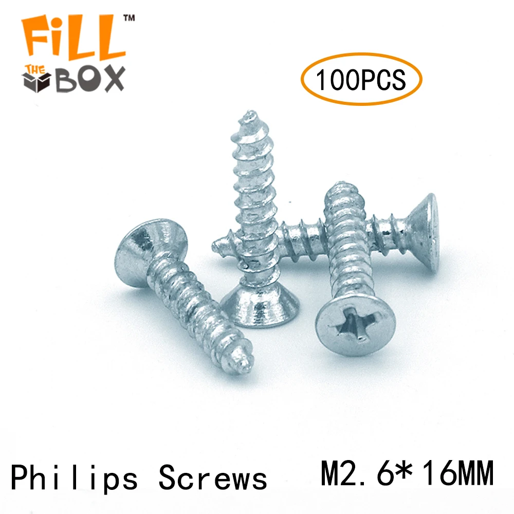 

M2.6 16MM 100PCS/LOT Poly box Wood Screws Countersunk Head Phillips Drive Steel Zinc Plated Screws