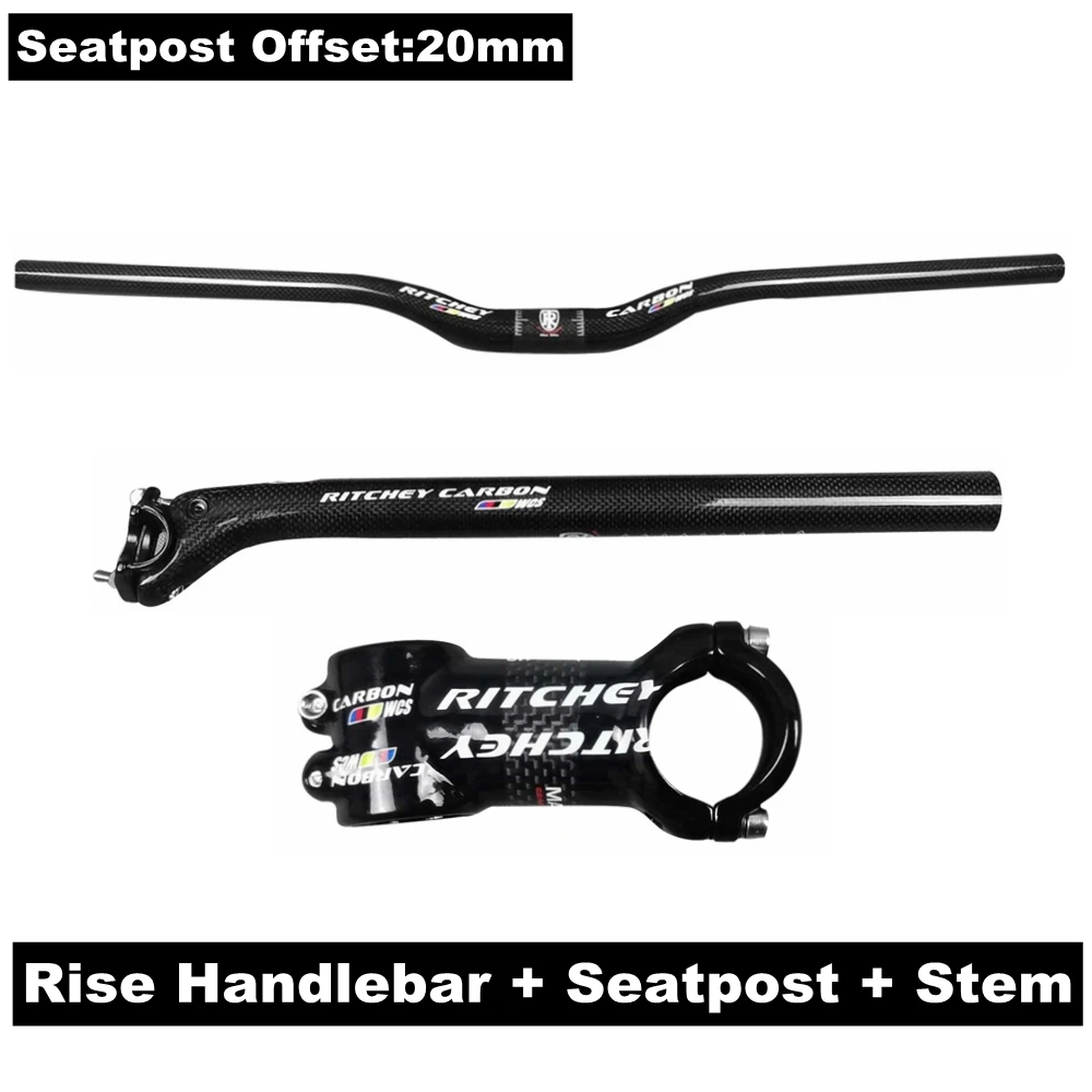 Rise Handlebar SETS Глянцевое углеродное волокно руль Bik MTB руль набор горный велосипед руль+ подседельный штырь+ стержень+ Бар Конец XXX велосипедные части - Цвет: Rise Handlebar SETS