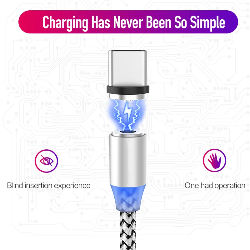 3 в 1 светодиодный магнитный USB кабель для samsung Android Быстрая зарядка usb type C Micro