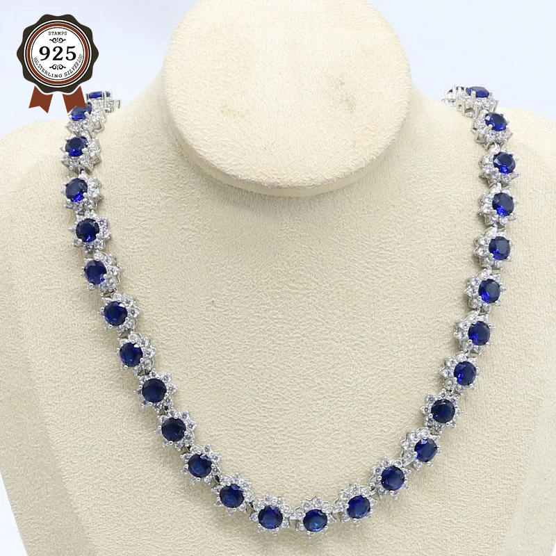 Женское Ожерелье серебряного цвета с голубым и белым цирконом свадебные
