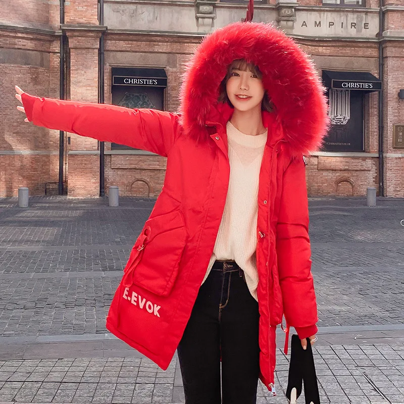 Winter Jackets Women Hooded Fur Collar Parkas Letters Long Jacket Women Thick Women Coats And Jackets Large Size Woman Parkas