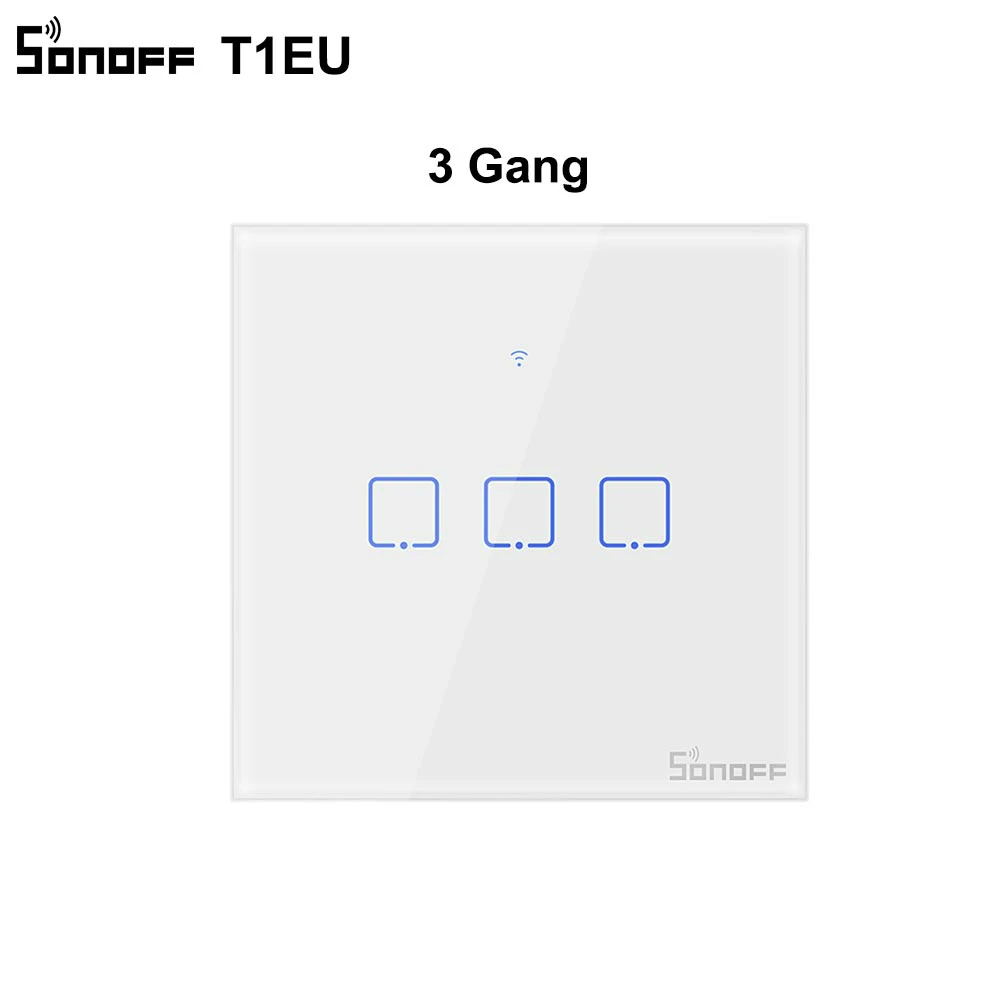 Sonoff T1 EU 3 Gang Интеллектуальный выключатель света SONOFF T1EU Интеллектуальный переключатель Wi-Fi Сенсорный экран пульт дистанционного управления 1/2/3 433 МГц RF/Голосовое управление/приложение/сенсорный экран Управление умный дом TX Alexa Google Home - Комплект: Sonoff T1 EU 3 Gang