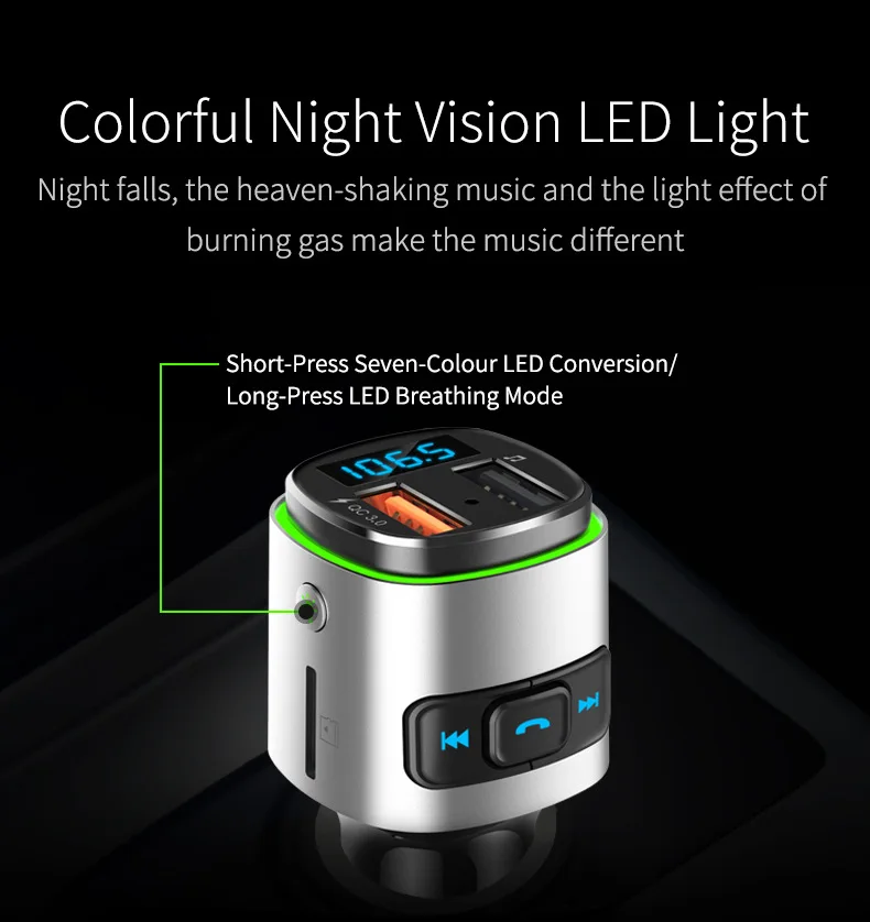 Bc41 Nordic Style Car Mounted Card Instert MP3 Player Multi-functional Bluetooth Receiver USB Drive Charger Car Cigarette Lighte