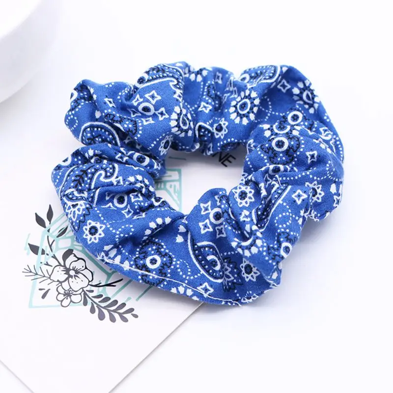 

Women Girls Ruched Pleated Large Intestine Hair Rope Bohemian Ethnic Retro Paisley Floral Printed Ponytail Holder Bandanna 6