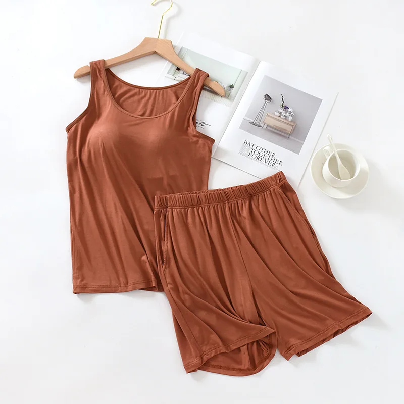 

Fdfklak Women Pajamas Suits Loose Sleeveless Shorts For Lady Sets Sleepwear Summer Casual Solid Color Female Homewear Outfits