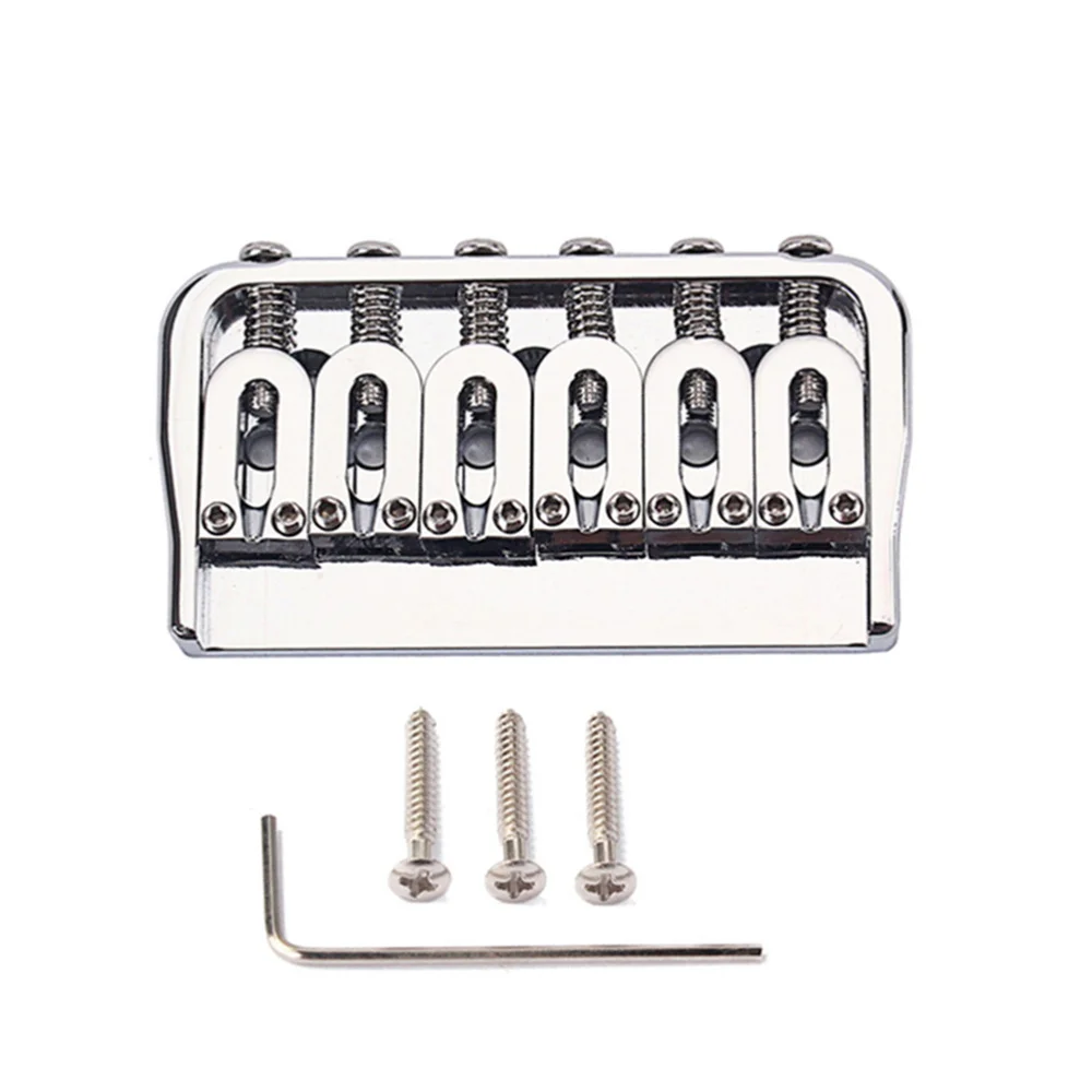 

6 Strings Fixed Saddle Bridge Plate with Screws and Wrench for Electric Guitar Accessories Guitar Parts (Silver)