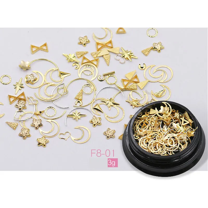 

1 Box Nail Makeup 3d Gold Metal Star Nail Art Sticker Decoration Mix 3D Rhinestones Design Tiny Slice DIY Charm Nail Accessories