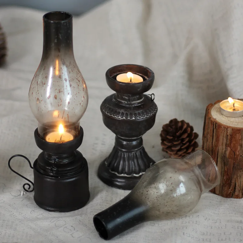 Retro Vintage Kerosene Lamp Candlestick Resin Crafts Ornaments Household Living Room Tabletop Candle Holder Decorations | Дом и сад
