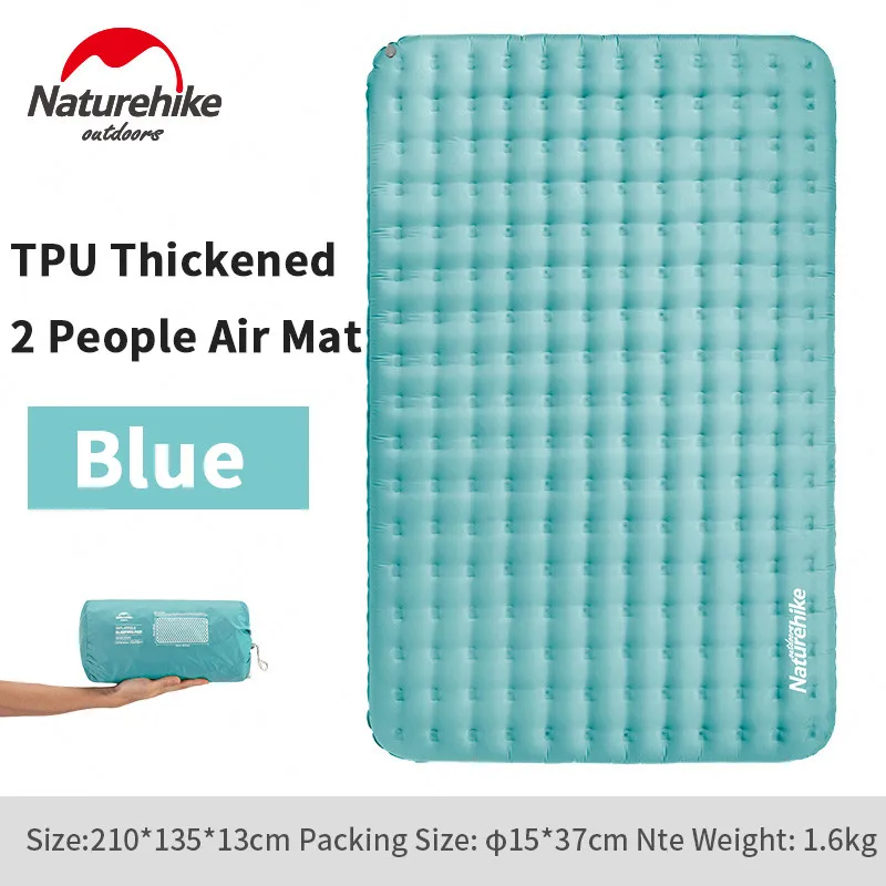 Blue Naturehike ТПУ 13 см утолщенная надувная кровать Сверхлегкий Двойной походный коврик водонепроницаемый портативный надувной коврик для путешествий и пикника - Цвет: Blue