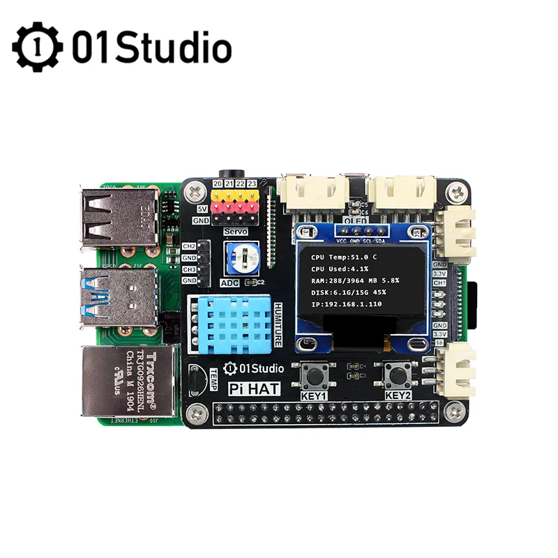 01Studio PiHAT Raspberry Pi 3B + 4B Development Demo Плата расширения модуль программирования Python 2G 4G 8G |
