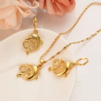 png gold cz dolphin pendants animal pendant necklace earrings fashion jewelr sets for women accessories charms girl kids gift