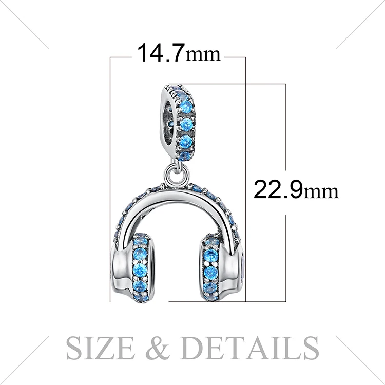 JewelryPalace музыка любовь Голубой цирконий наушников бисера Шарм Fit Браслеты модные женские туфли DIY шарики для Браслеты