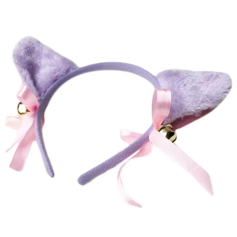 Женский милый пушистый плюшевый головной убор с кошачьими ушками и бантиком