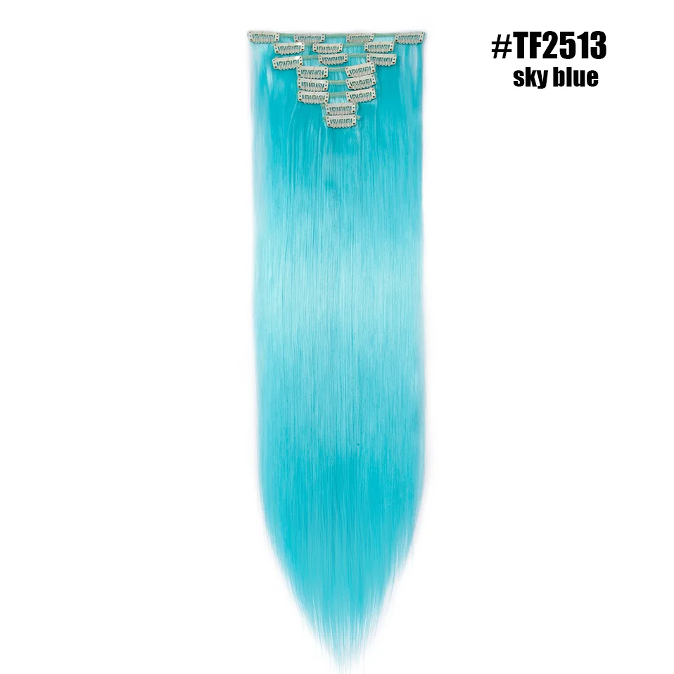 sky blue S-noilite 2" 8 шт./компл. шелковистые прямые волосы Наращивание волос Синтетические наращивание натуральных волос для Для женщин длинные натуральные волосы на заколках для наращивания, волосы на заколках - Цвет: sky blue