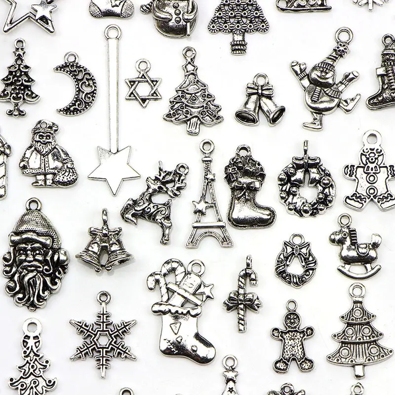 

50PCS/Set Bulk Lots Tibetan Silver Mix Christmas Pendants Charms Jewelry Making