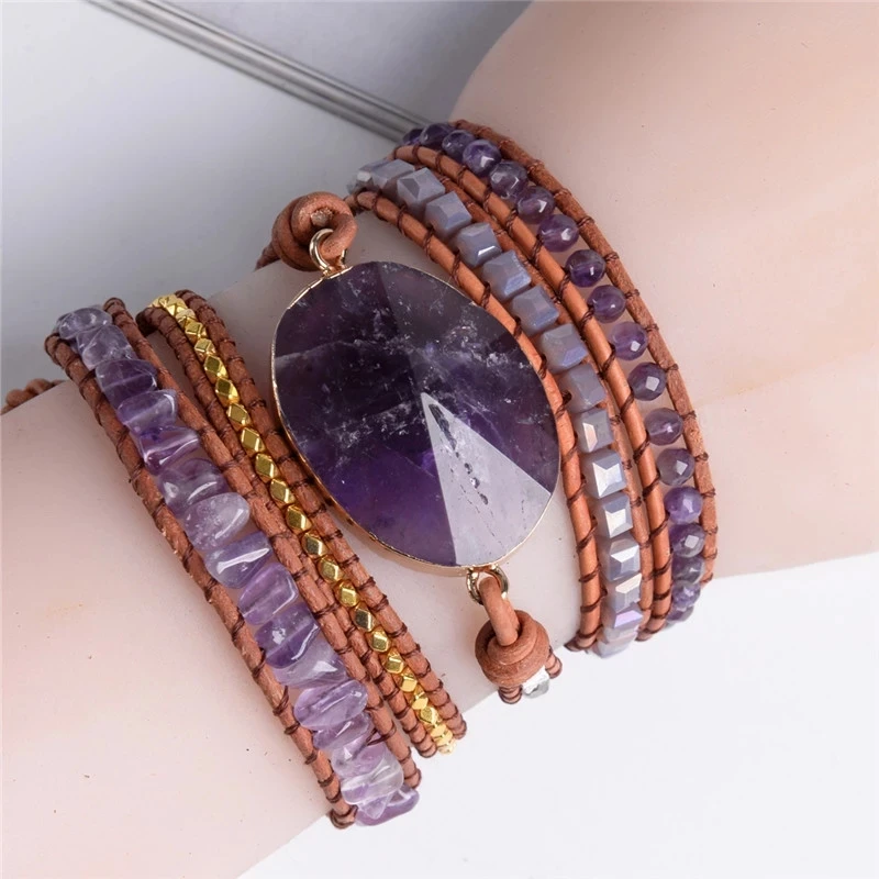 2021New Exquisit Graduated Handmade 5X Leather Wrap Beaded Bracelet  Jewelry Bracelet Valentine's Gift Drop Shipping