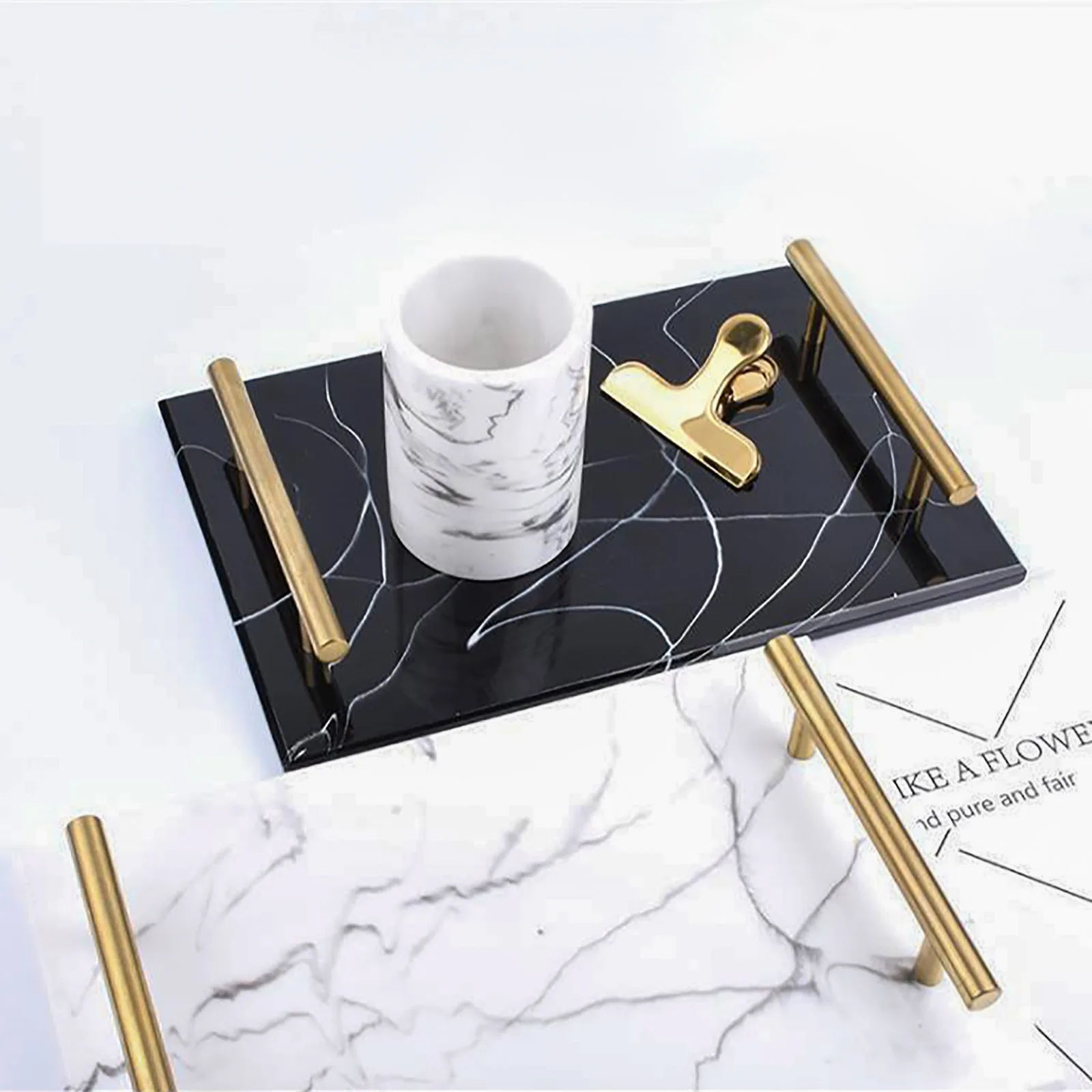 

Artificial Marbled Storage Tray Resin Jewelry Display Plate Cosmetic Organizer Rectangle Home Restaurant Hotel Serving Tray