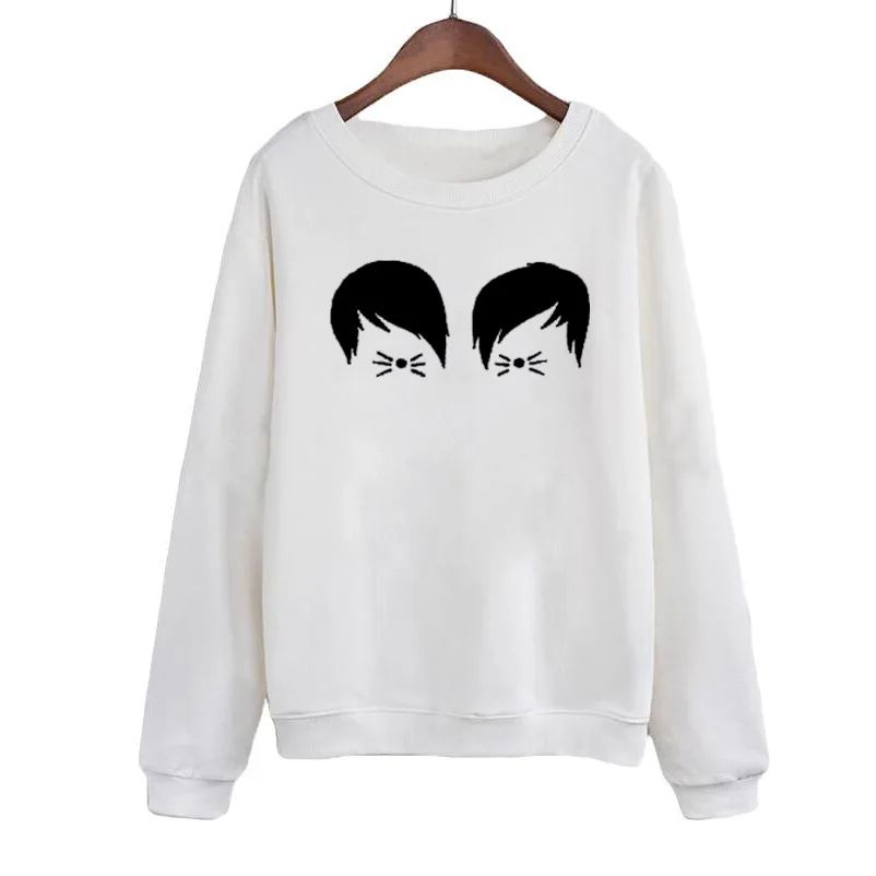 

Funny Printing Sweatshirt Moletom Feminino Dan and Phil Cat Whiskers Cartoon Clothes New Casual Women Round Neck Hoodies