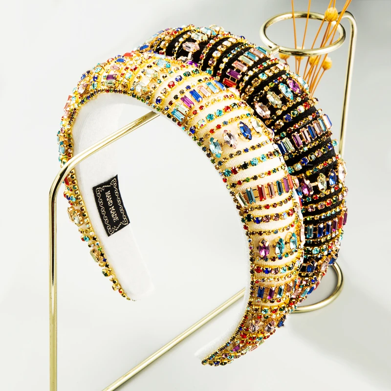 

Retro Baroque Multicolored Rhinestone Hair Band Handmade Geometric Crystal Palace Wind Hair Band Wedding Party Hair Accessories