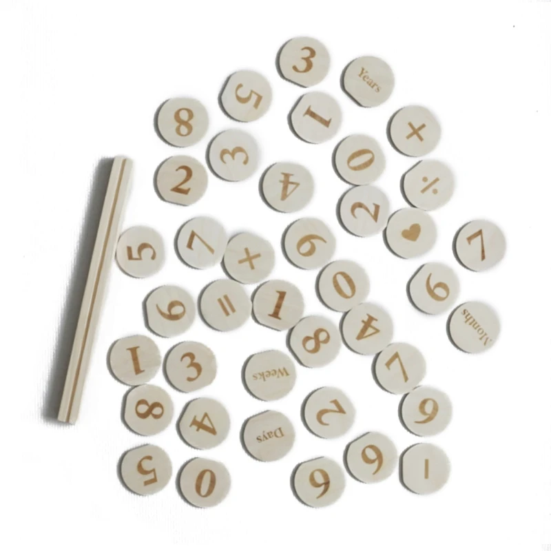 

Wooden Monthly Milestone Photo Cards Record Discs Early Learning Toys for Baby K3NE