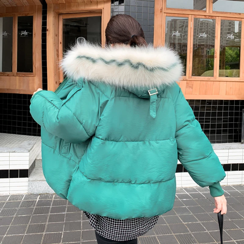 2019 Large Size Women's Short Jacket Female Bread Service Parka Hooded With Fur Collar Autumn Warm Cotton Stand-Up Coat | Женская