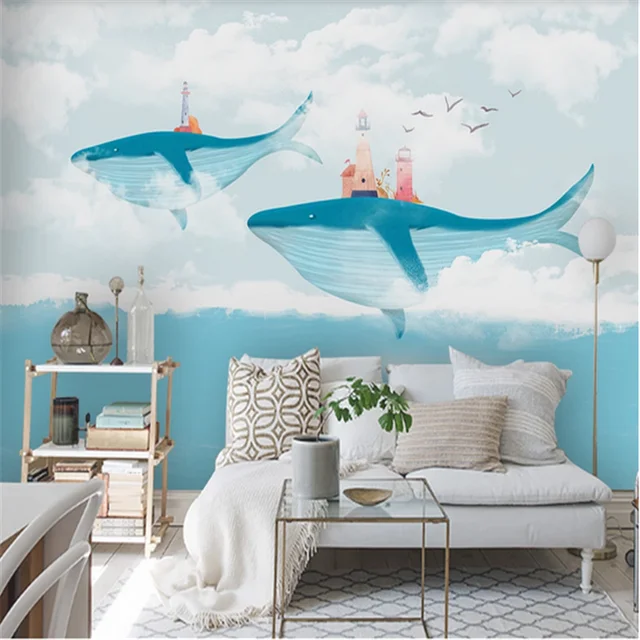 Nordic Mural 3d Wallpaper for Kids Room Creative Watercolor Sea Whale Children's  room background wall papers 3D home Decor - AliExpress