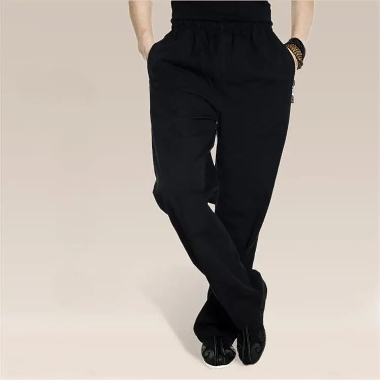 Китайский Хлопок старая грубая ткань мужской костюм танга брюки кунг-фу Тай-Чи